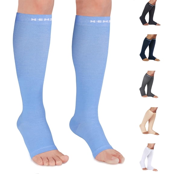 NEWZILL Compression Socks for Men & Women - 20mmHg Graduated Circulation Support, Open Toe, Cotton Blend, Ideal for Nurses