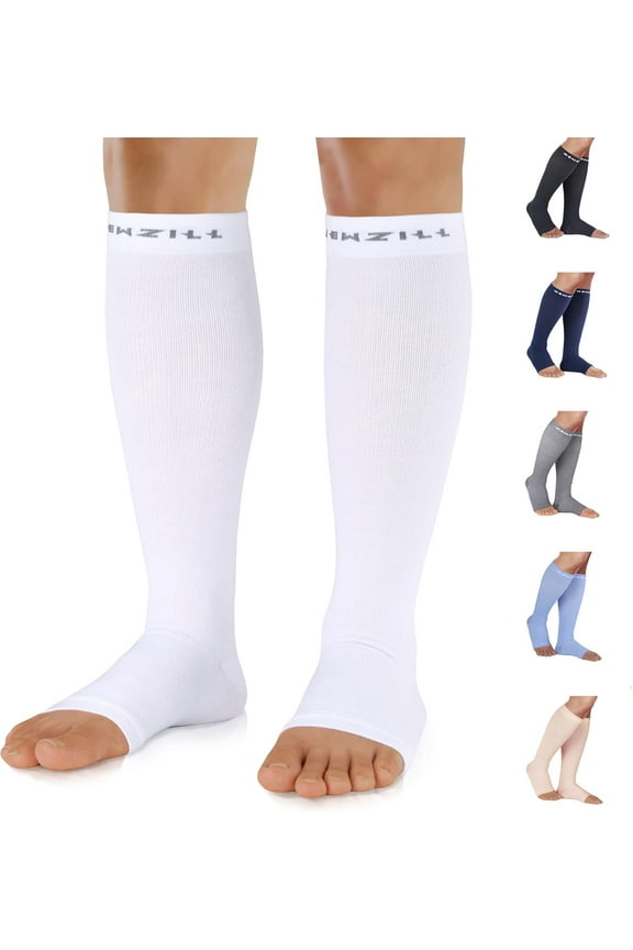 Compression Socks for Men & Women - 20mmHg Graduated Circulation Support, Open Toe, Cotton Blend, Ideal for Nurses