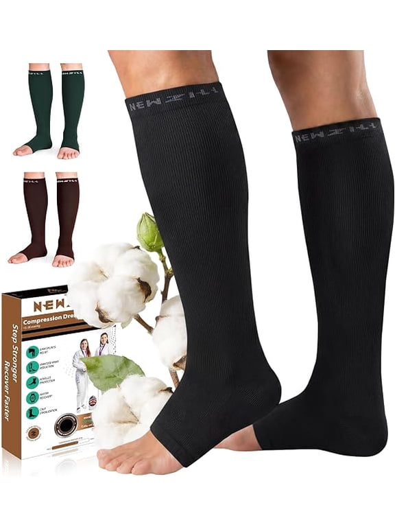 Medical Post Surgery Open-Toe Copper-Infused Compression Socks for Calf, Breathable, 15% Copper Imported