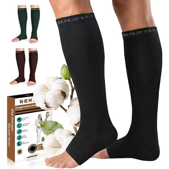 Newzill Medical Post Surgery Open-Toe Copper-Infused Compression Socks for Calf, Breathable, 15% Copper Imported