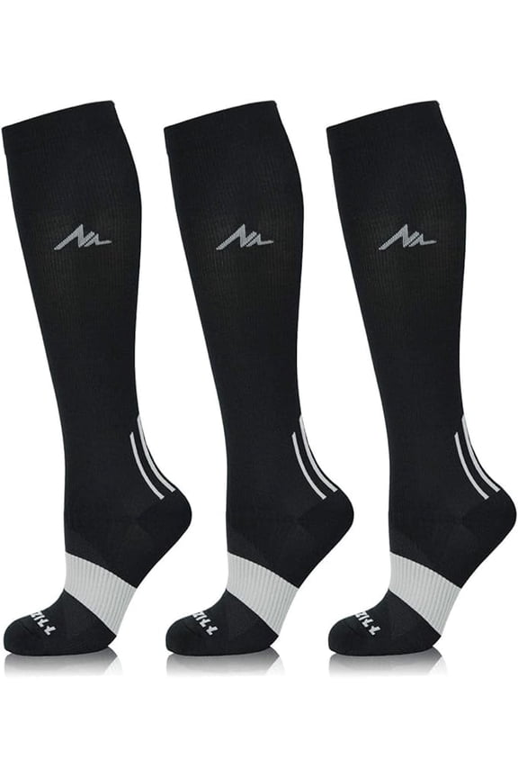 Compression Socks for Women & Men, 20-30 mmHg Circulation Support, Black, Large/X-Large, 3 Pairs