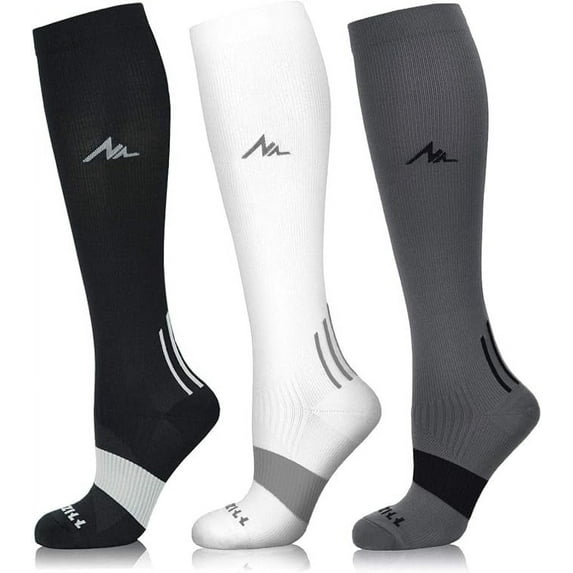 NEWZILL Medical Compression Socks for Women & Men, 20-30 mmHg Circulation Support – Ideal for Running, Athletics, Hiking, Travel, Flights, and Nurses (3 Pairs: Black/White/Gray, XXL)