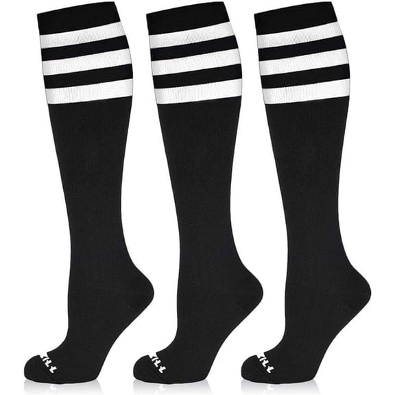 NEWZILL Medical Compression Socks for Women & Men, 20-30 mmHg Circulation Support – Ideal for Running, Athletics, Hiking, Travel, Flights, and Nurses (3 Pairs Stripes Black, L/XL)