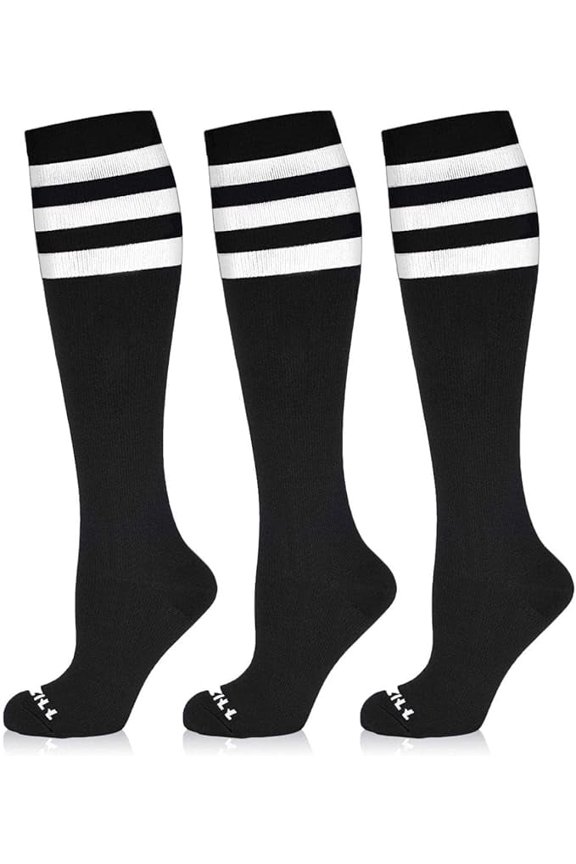 Medical Compression Socks for Women & Men, 20-30 mmHg Circulation Support – Ideal for Running, Athletics, Hiking, Travel, Flights, and Nurses (3 Pairs Stripes Black, L/XL)