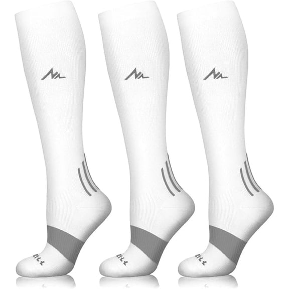 NEWZILL Medical Compression Socks for Women & Men, 20-30 mmHg Circulation Support – Ideal for Running, Athletics, Hiking, Travel, Flights, and Nurses (3 Pairs: White/White/White, XXL)