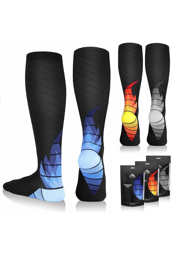 Medical Compression Socks for Women & Men Circulation 20-30 mmHg, Best Support for Running Athletic Cycling Nursing Travel Work and Fitness (L/XL Red/Blue/Gray 3-Pairs)