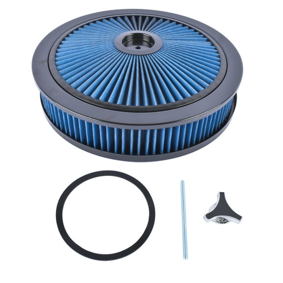 NEWZQ 14" x 3" Round Air Filter Fits Throttle Body and Carburetor with 5-1/8" Neck Flange Blue 1Pc