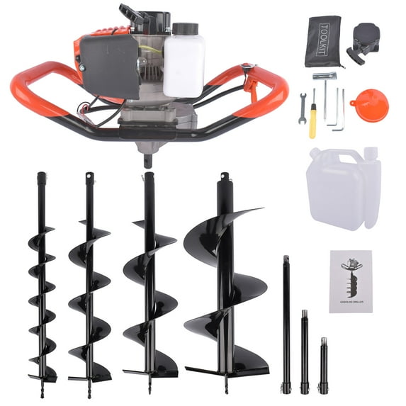 NEWZQ 52CC Gas Power Post Hole Digger, Earth Digger with 4 Sizes Drills and 3 Extention Rods