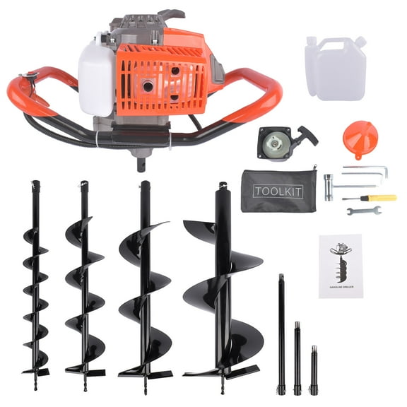 NEWZQ 63CC Gas Power Post Hole Digger, Earth Digger with 4 Sizes Drills and 3 Extention Rods