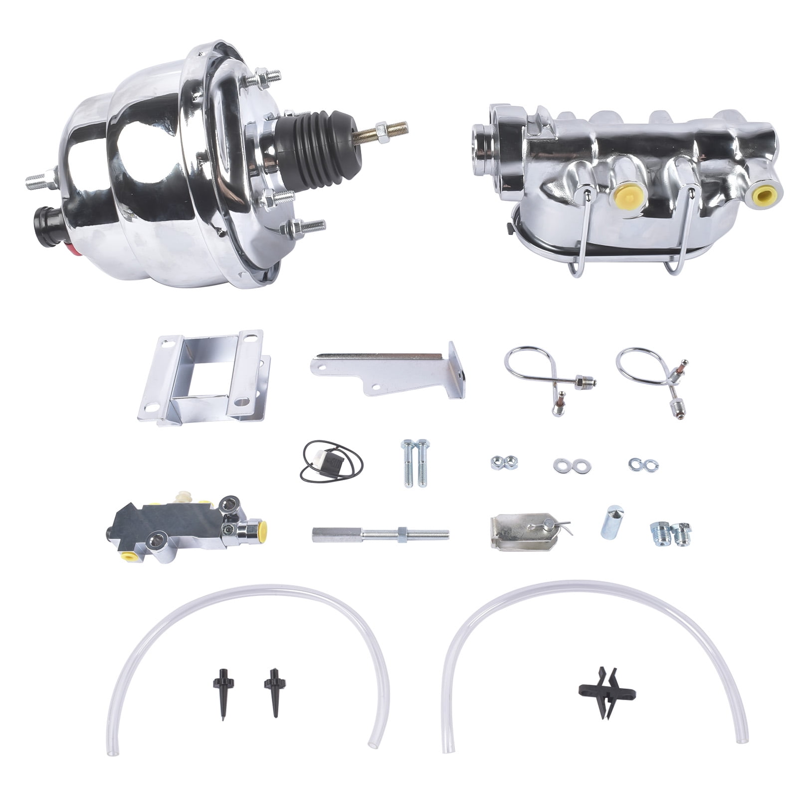 NEWZQ 7" Dual Chrome Power Brake Booster Master Cylinder Disc Drum Kit for Chevrolet Bel Air 150 210 Series 1955-1957