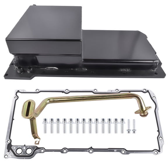 NEWZQ Aluminum Fabricated Oil Pan Kit For GM LS LS1/LS2/LS3/LS6 Rear Sump 7 Quarts Black 81004-BK-R