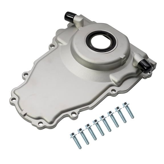 NEWZQ Front Engine Timing Cover w/ 10AN Turbo Oil Drain Fitting for Gen III GM LS Series Engines