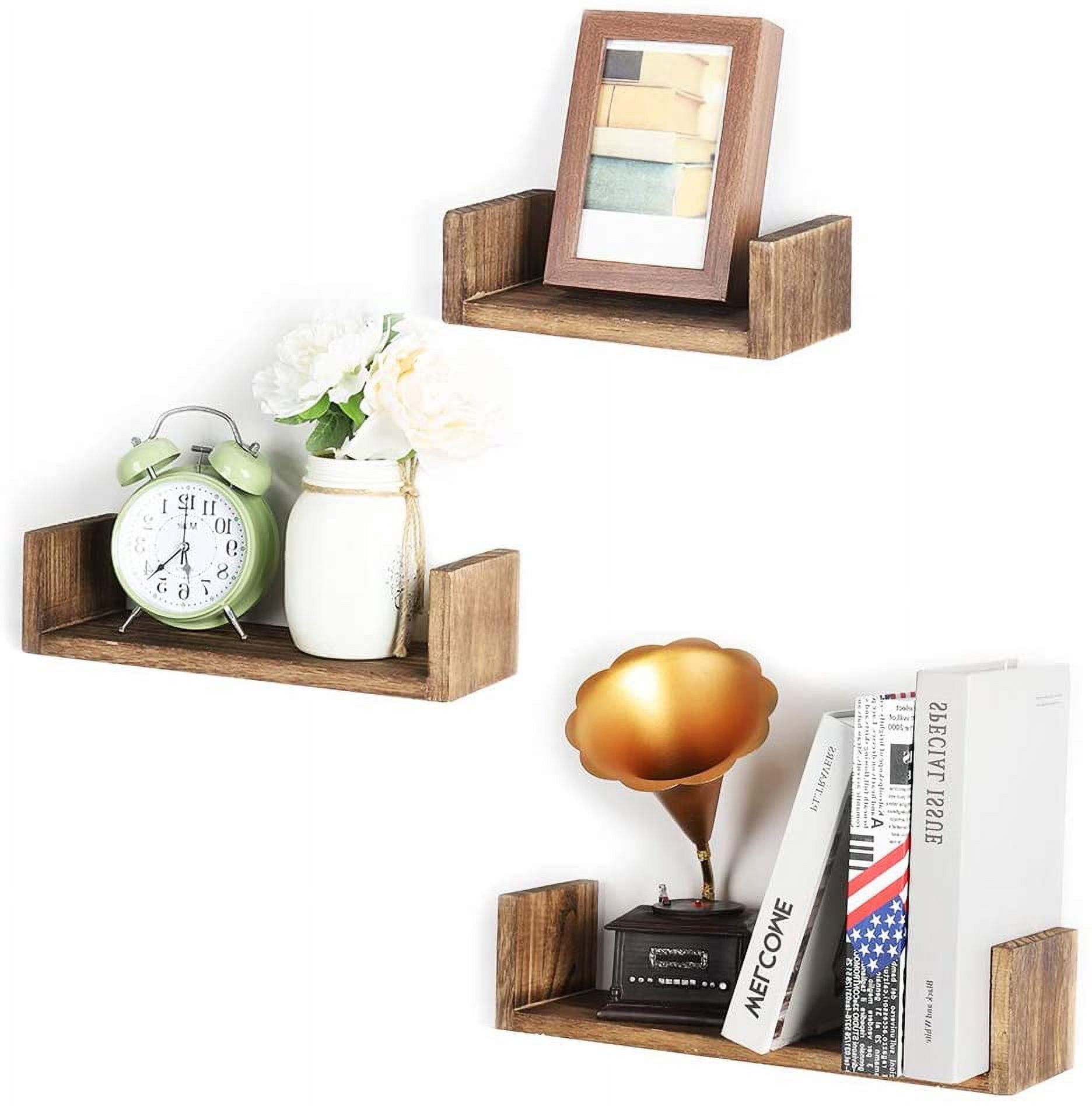 NEX 16.3" x 4.5" x 3.9" Wood Floating Shelves, Set of 3, Brown