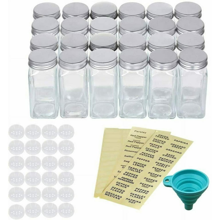 NEX 24Pcs Glass Spice Jars/Bottles 4oz Empty Square Spice Containers w/  Labels