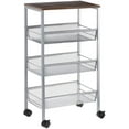 thumbnail image 1 of NEX 3-Tier Rustic Kitchen Cart MDF Wood Top and Metal Frame, Silver, 1 of 7
