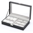 thumbnail image 1 of NEX 6 Slot Watch Boxes & Cases, Black, 6 Removable Pillows, 2 Keys, 13"x7.9"x3.3", 1 of 8