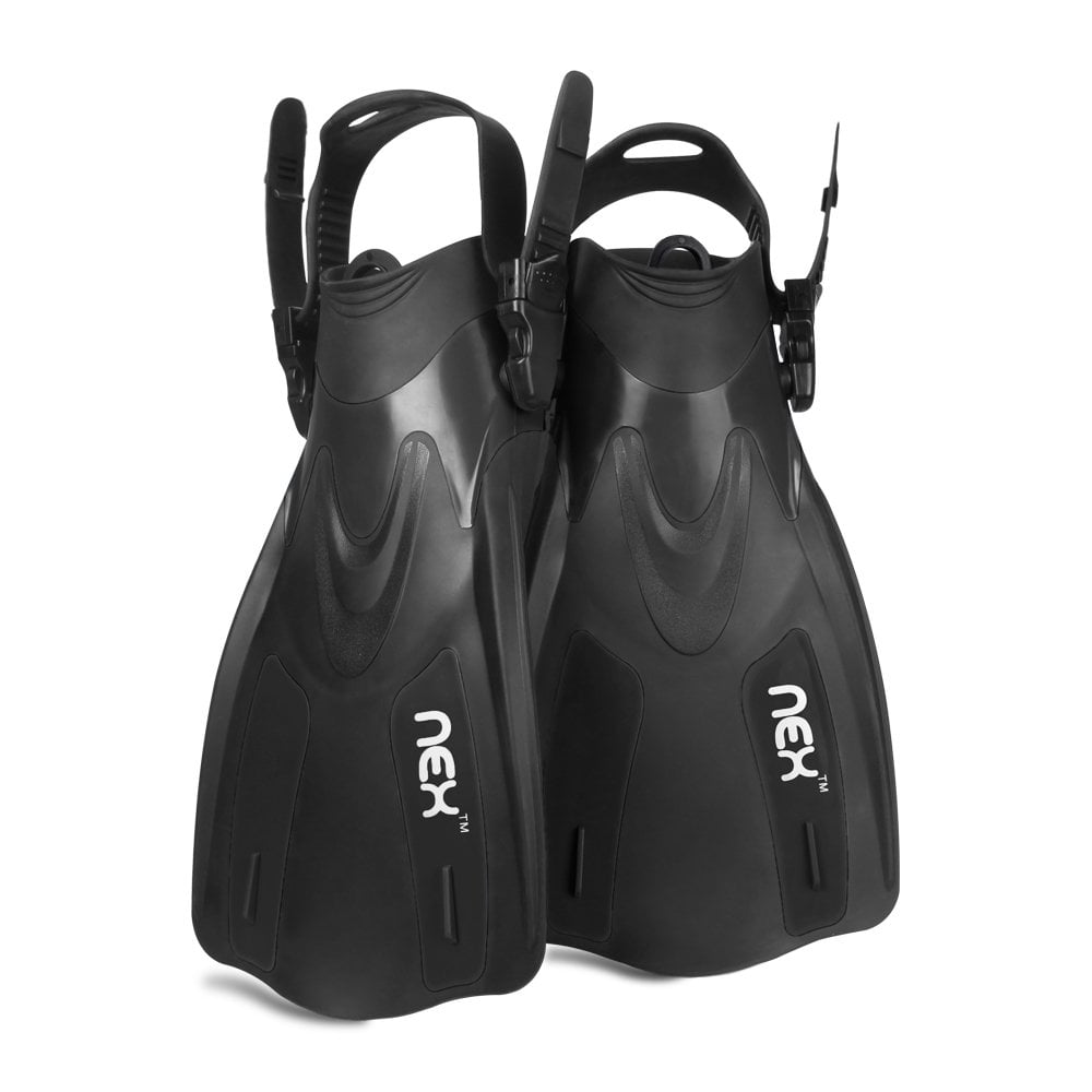 NEX Adult Adjustable Snorkeling Diving Fin- Short Blade, Adjustable Flippers, Diving Equipment, 1 Pair – Black Color (NX-G007-XS-S)