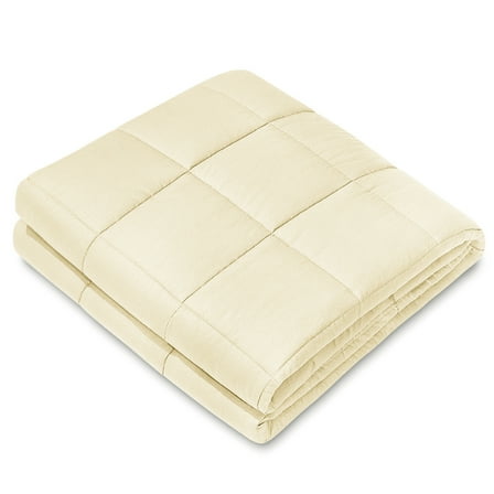 NEX 100% Natural Cotton Luxury Weighted Throw Blanket, 10 lbs, Moonbeam Beige With Adjustable Soft Silk Sleeping Mask