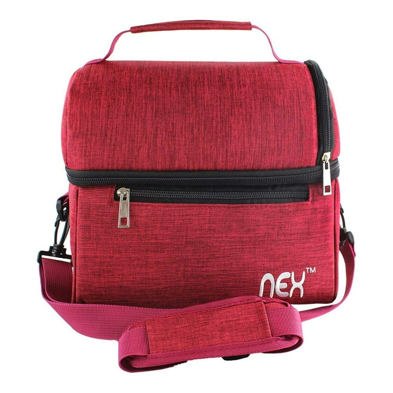 NEX Double Cooler Lunch Box- Insulated Tote with Large Capacity, Adjustable  Shoulder Strap and Zipper Closure For Easy Access and Travel- Red Color (NX- LUNCHBAG-7) - Walmart.com