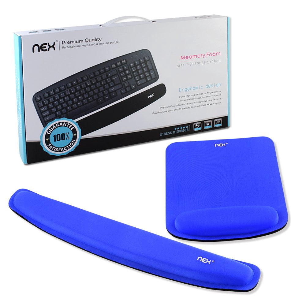 NEX Ergonomic Mouse Pad with Wrist Support, Memory Foam Keyboard Wrist Rest for Computer, Blue (NX-PAD002)