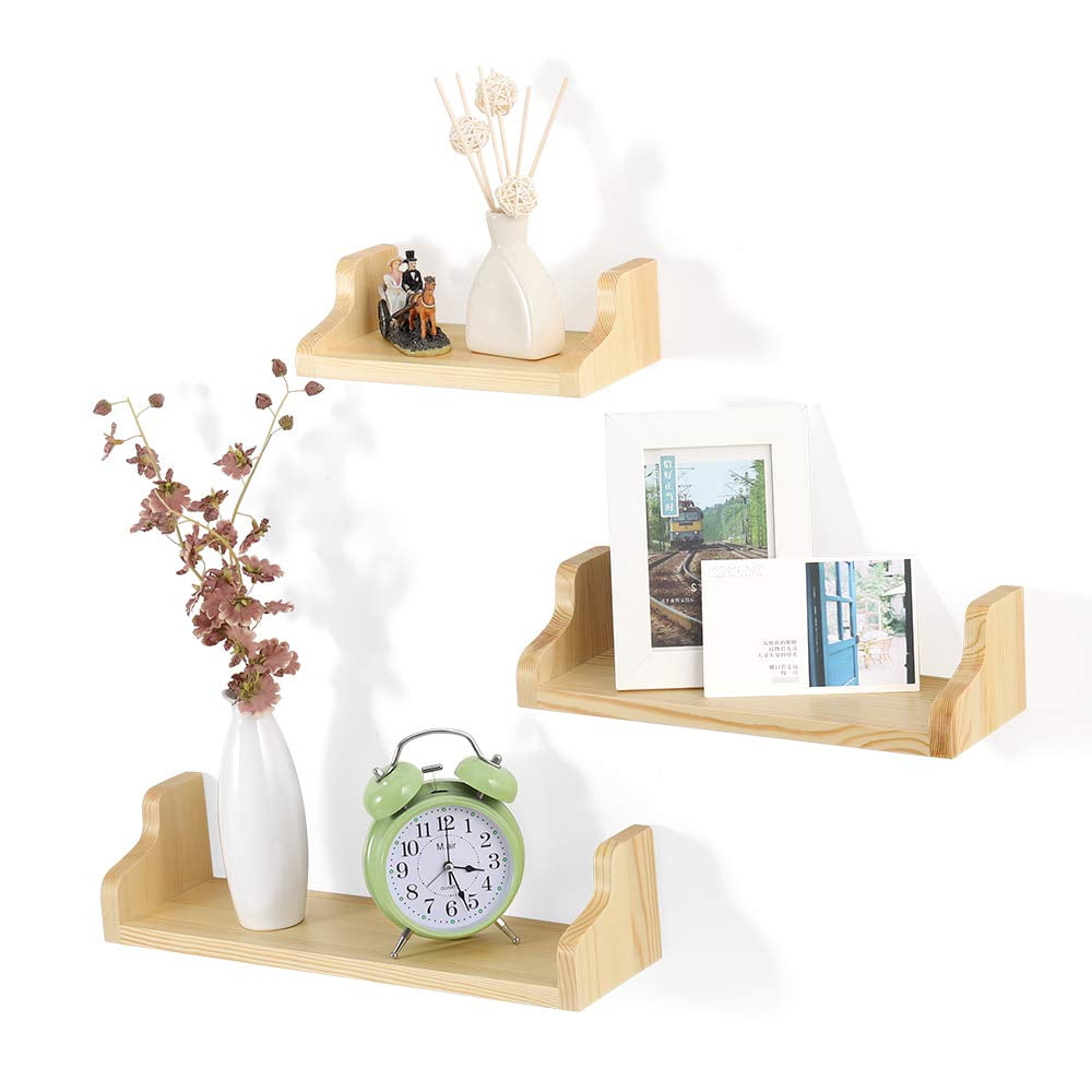 NEX Floating Shelves Wall Shelves Metal Brackets Wall Mounted Rustic Wood Shelves Set of 3 Pale Yellow (NX-HK89-32)