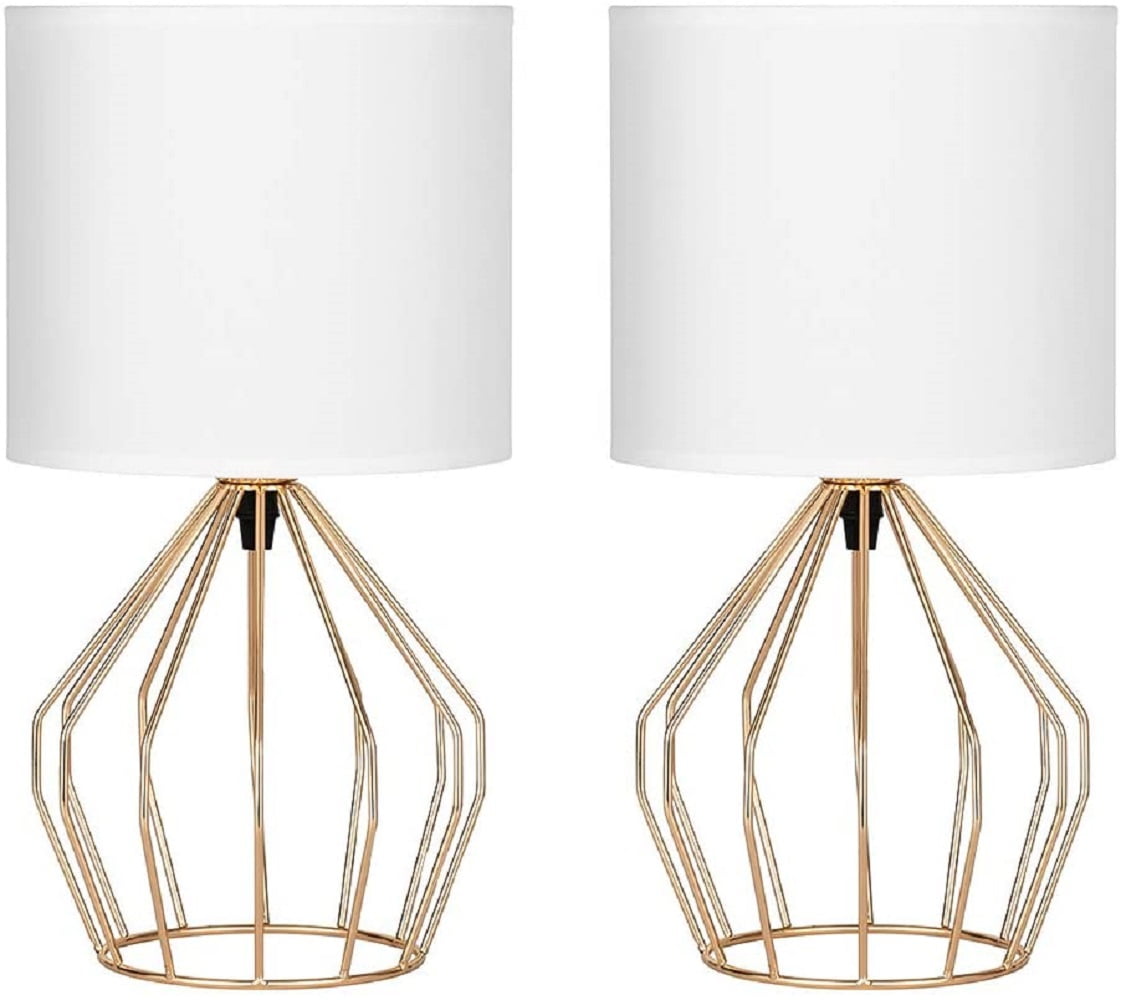 NEX Gold Bedside Table Lamps Modern with Hollow Base Fabric Shade