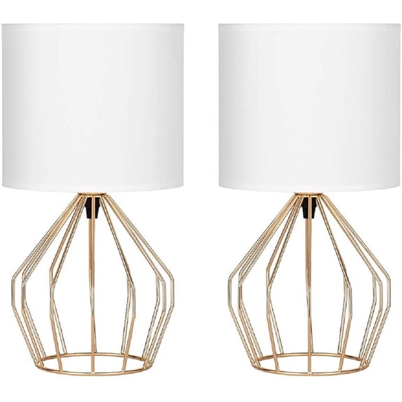NEX Gold Bedside Table Lamps Modern with Hollow Base Fabric Shade