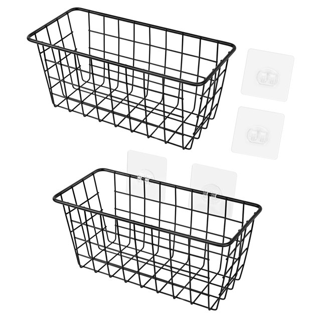 NEX Hanging Metal Storage Basket No Drilling Wall Mounted, Black, Set