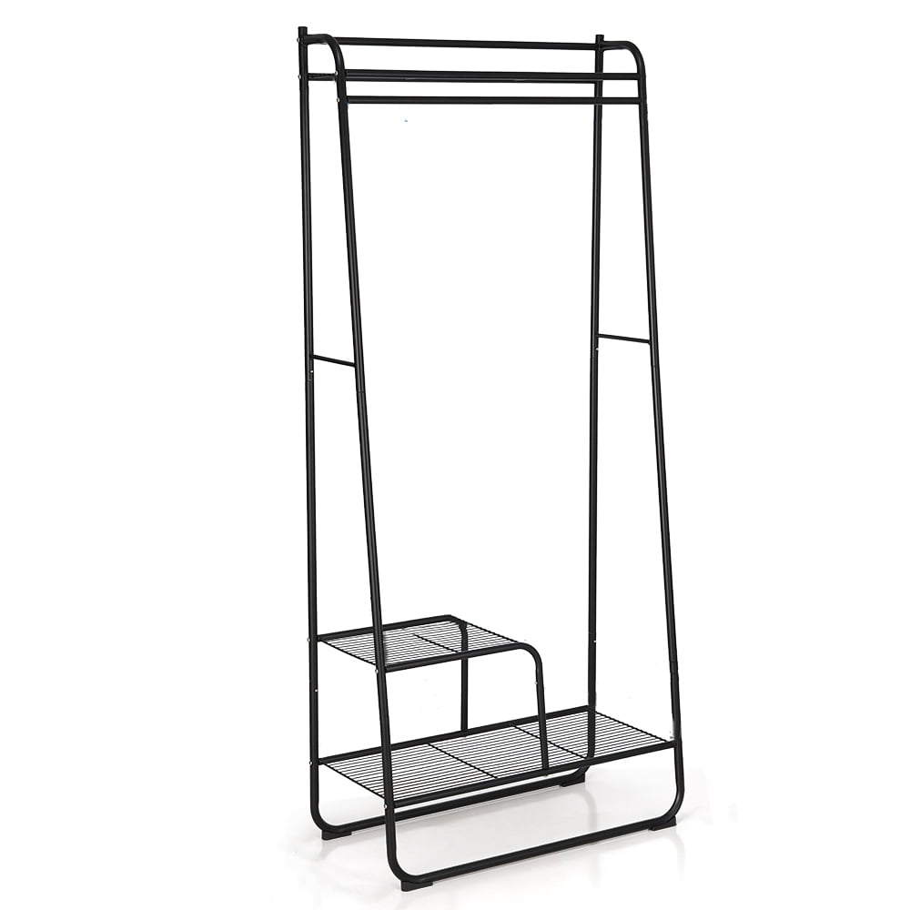 NEX Heavy Duty with Hanging Rod 2-Tier Shelf Garment Rack, Metal, Black