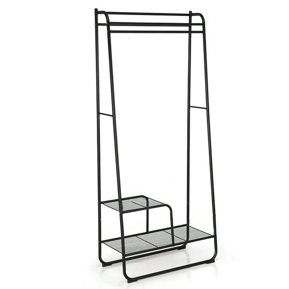 NEX Heavy Duty with Hanging Rod 2-Tier Shelf Garment Rack, Metal, Black