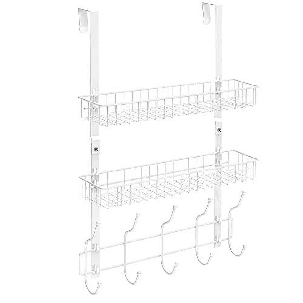 NEX Over The Door Basket Hook Organizer, 5 Hooks with 2 Basket Storage