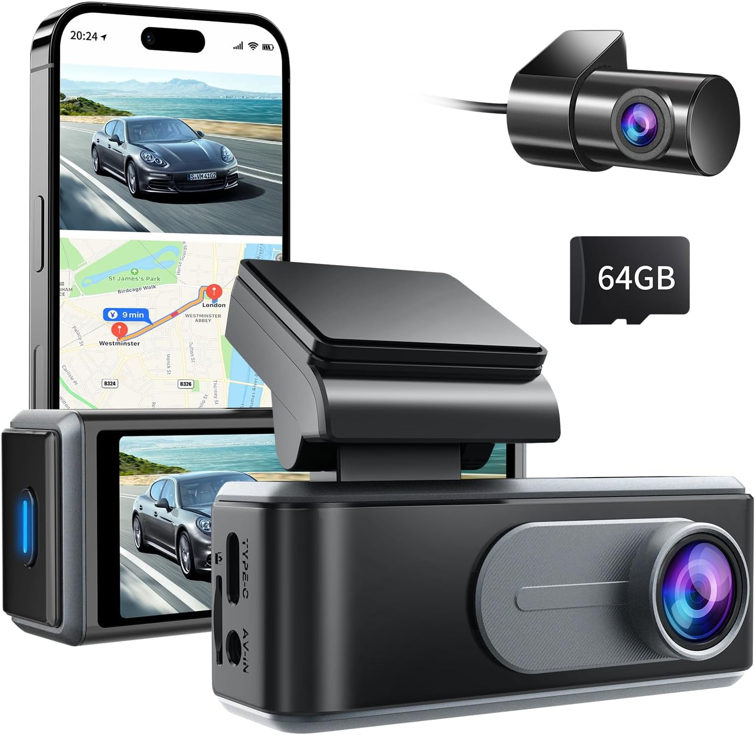 NEX-POW Dash Cam Front Rear, 4k+1080P WiFi Dual Dash Cam with APP ...