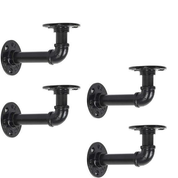 NEX Set of 4 Industrial Rustic DIY Wall Shelves Brackets Pipe Shelf Brackets, Black