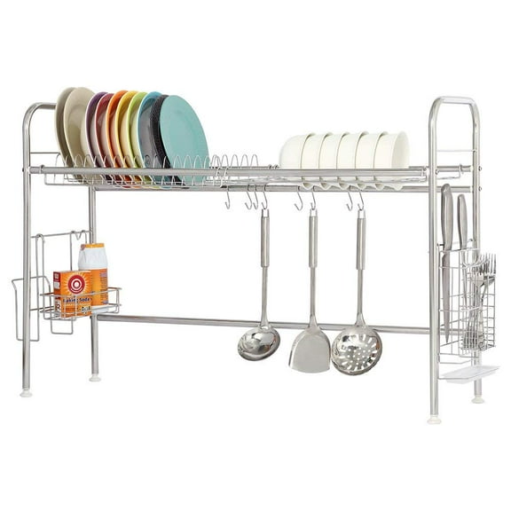 NEX Single Layer Adjustable 35"-37" x 9.8" x 24.5" Dish Rack, Stainless Steel