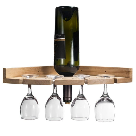 NEX Smoked Wood Wall Mounted Brown Wine Rack Holder, Corner Shelf