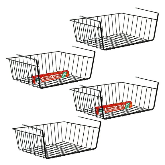 NEX Stackable Shelf Hanging Basket Organizer, Black, 4 Count