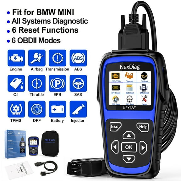 NEXAS ND601 OBD2 Scanner for BMW MINI Car, Full System Diagnostic Tool, ABS SRS SAS DPF Oil Reset, Car Code Reader Scan Tool