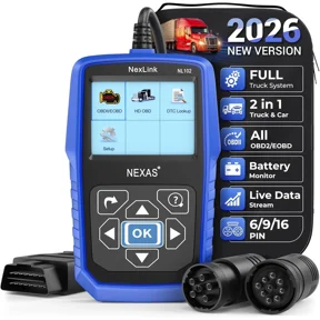 NEXAS Heavy Duty Truck OBD2 Scanner 2 in 1 Full System Diesel HD OBD Diagnostic Code Reader with Live Data Battery Monitor