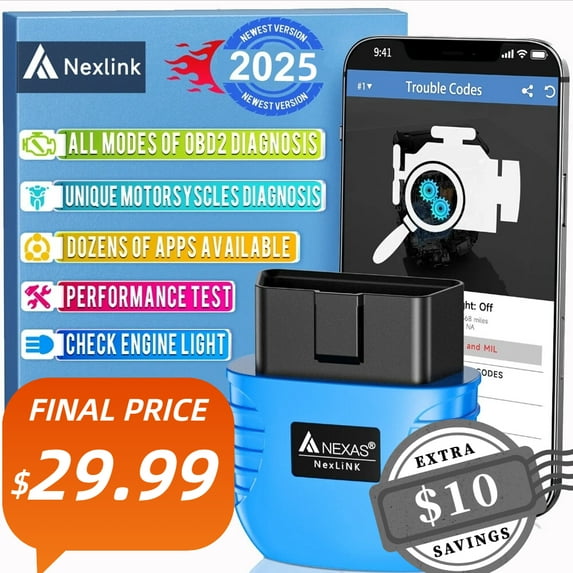 NEXAS NexLink OBD2 Scanner Bluetooth 5.0, Wireless Compatible with Third-Party Apps, Car & Motorcycle Universal Code Reader, Check Engine Fault OBDII Adapter Scan Tool for iOS, Android & Windows