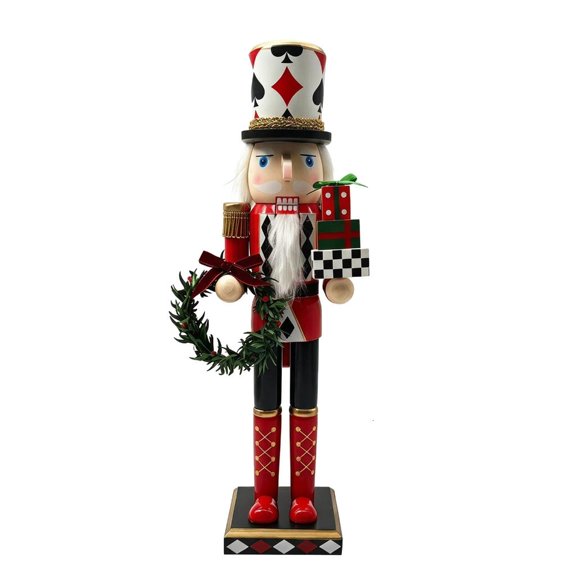 NEXAVKPR 15Inch Wooden Poker Nutcrackers Statue with Festives Detail for Home Display