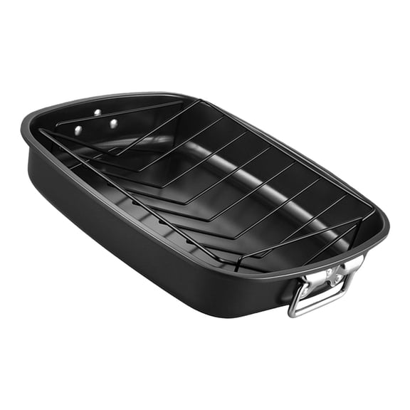 NEXAVKPR 17Inch Carbon Steel Turkey Roasting Pan with Rack for Thanksgiving Christmas