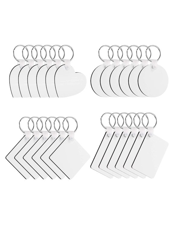 24 Pcs/Set Sublimation Blank Keychains Thermal Transfer for Key Chain Double-Side Printed MDF Keyrings for Key Tags with Split Rings for DIY Photo Images Handicrafts Making Ornaments