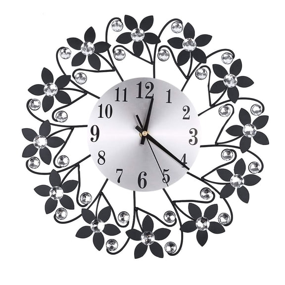 NEXAVKPR 35cm European Style 3D Large Wall Clock Flower for Rhinestone Silent Living Room