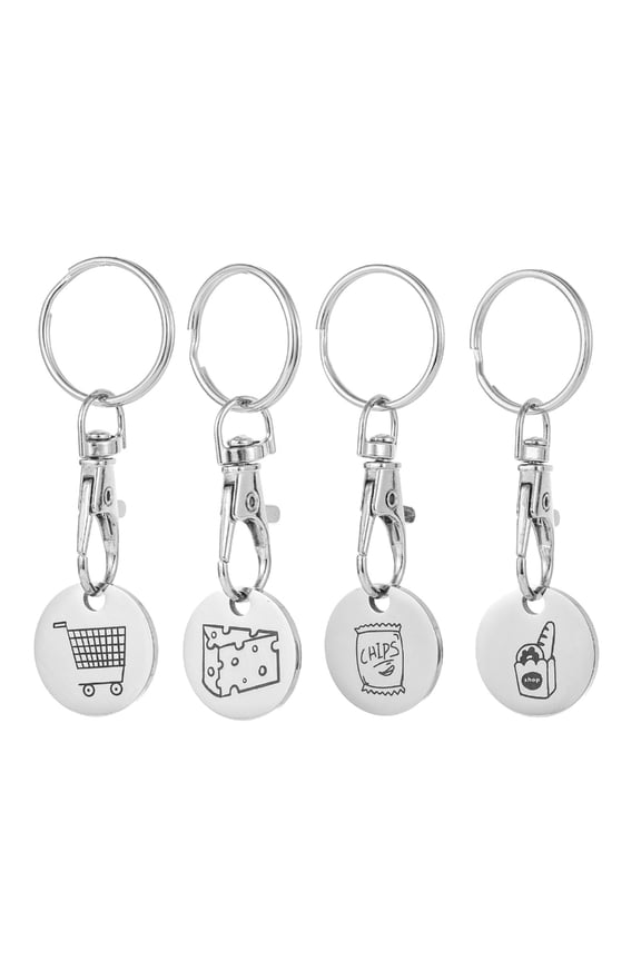 4 Pack Supermarket Trolley Tokens Keychain Unique Shopping Cart Coin Keyring Shopping Trolley Coin Key Holder for Daily