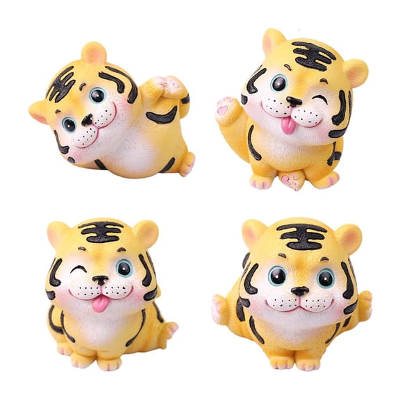 NEXAVKPR 4 Pcs Cute Tigers Resin Statue Crafts Mini for Doll Figurines Sculpture Tabletop Ornaments for Home Office Automobile Decoration