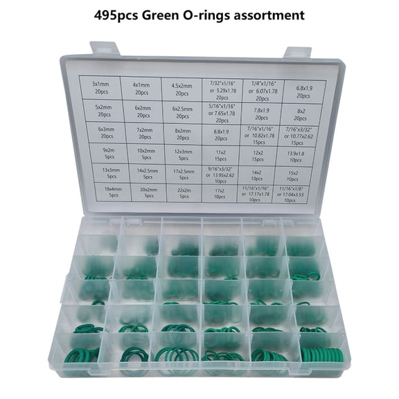 NEXAVKPR 495Pcs Green Rubber O Rings Assortment Sealing Washer Plumbing Gasket 36 Sizes Nitrile Rubber Washer Replacement O Rings
