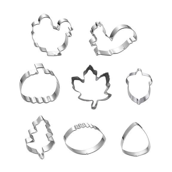 NEXAVKPR 8 PCS Cookie Molds Stainless Steel Turkey Maple Leaf Oak Leaf Squirrel and Acorn