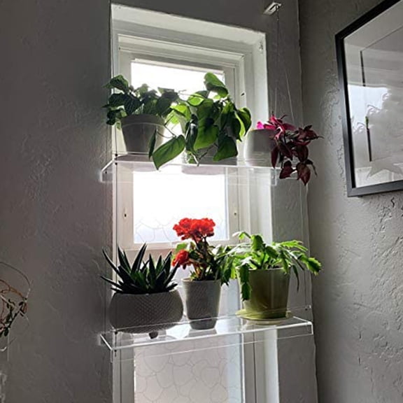 NEXAVKPR Acrylic Window Plant Shelves Clear Hanging Floating Wall Shelf Flower Pot Rack