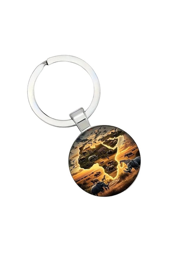 African Safari Keychain Featuring Lions Elephant and Giraffe Designs Sturdy Alloy Metal Accessory for Key Ring