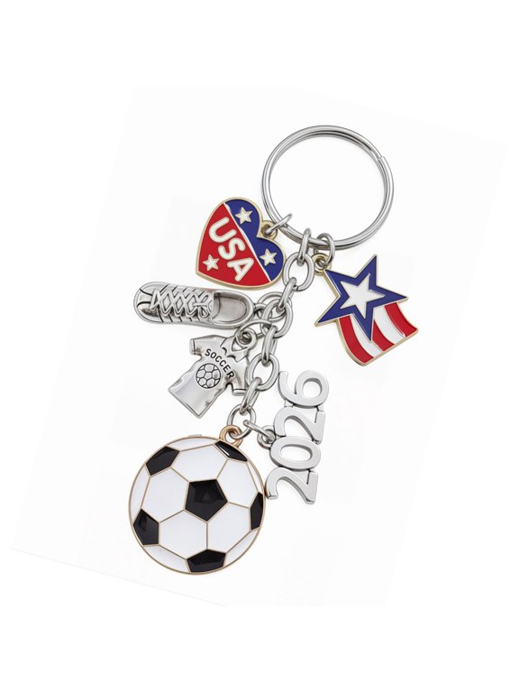 American Flag Heart Star Keychain For Football Fan 2026 Soccer Event Accessory